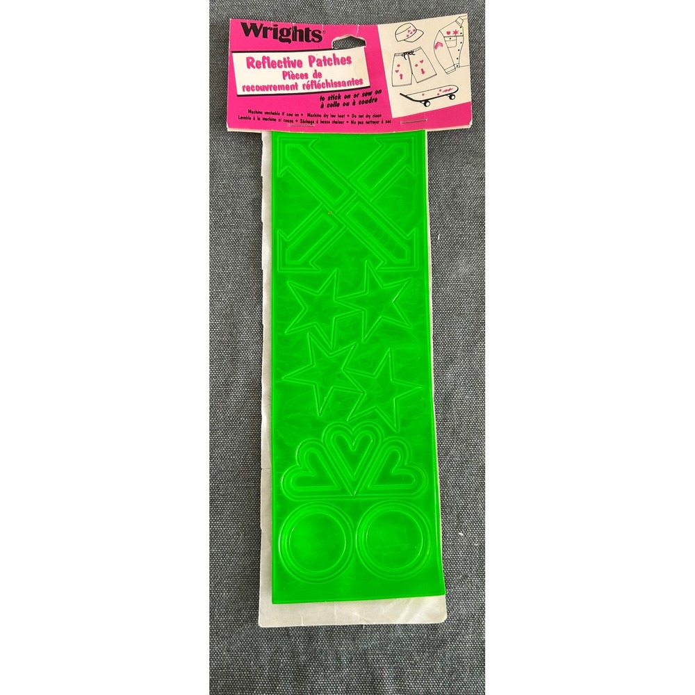 Wrights Reflective Patches Neon Green Stars‎ Hearts Safety Sew On Applique